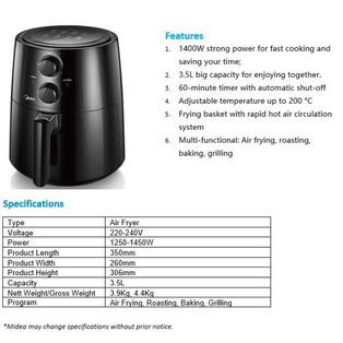 MIDEA MTN35A 3.5L BLACK AIR FRYER