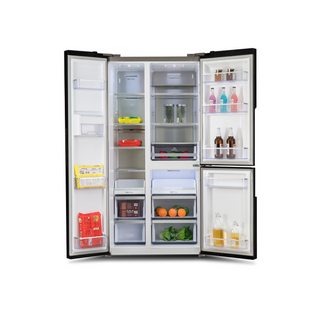 EUROPACE ER 9552W 553L GLASS BLACK / GUN METAL PREMIUM 3 DOOR SIDE BY SIDE REFRIGERATOR