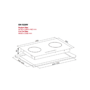 EUROPACE EIH 5220V 75CM 2 ZONE TOUCH CONTROL BUILT-IN INDUCTION HOB