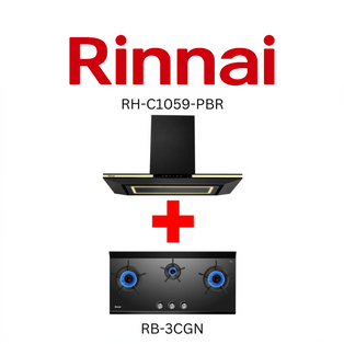 RINNAI RH-C1059-PBR 90CM CHIMNEY HOOD + RINNAI RB-3CGN 3 BURNER INNER FLAME BUILT-IN GAS HOB