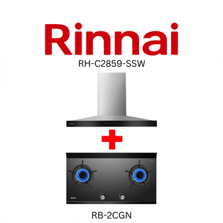 RINNAI RH-C2859-SSW 90CM CHIMNEY HOOD WITH DIGITAL TOUCH CONTROL + RINNAI RB-2CGN 2 BURNER INNER FLAME BUILT-IN GAS HOB