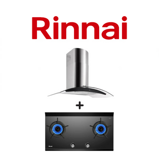 RINNAI RH-C209-GCR 90CM CHIMNEY HOOD + RINNAI RB-2CGN 2 BURNER INNER FLAME GLASS HOB