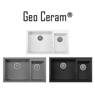 GEO CERAM GC-ON8620 BLACK/TITANIUM/WHITE DOUBLE BOWL TOP MOUNT GRANITE SINK