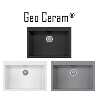 GEO CERAM GC-ON7610 BLACK/TITANIUM/WHITE SINGLE BOWL TOP MOUNT GRANITE SINK