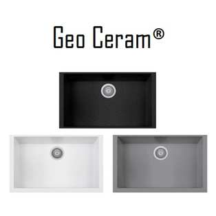 GEO CERAM GC-ON7610ST BLACK/TITANIUM/WHITE SINGLE BOWL UNDERMOUNT GRANITE SINK
