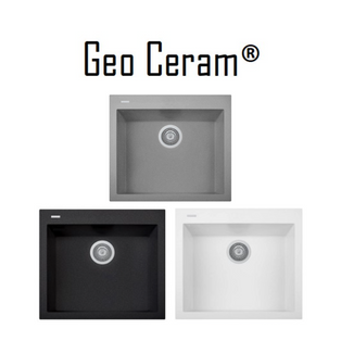 GEO CERAM GC-ON6010 BLACK/TITANIUM/WHITE SINGLE BOWL TOP MOUNT GRANITE SINK