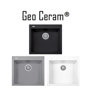 GEO CERAM GC-ON5610 BLACK/WHITE/TITANIUM SINGLE BOWL TOP MOUNT GRANITE SINK