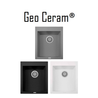 GEO CERAM GC-ON4110 BLACK/TITANIUM/WHITE SINGLE BOWL TOP MOUNT GRANITE SINK