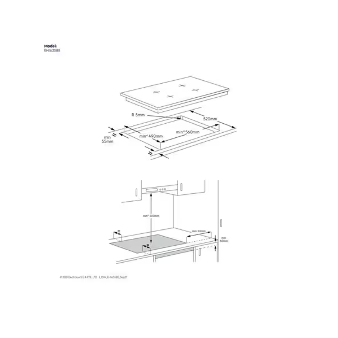 ELECTROLUX EHI635BE 60CM 3 ZONE BRIDGING SENSEFRY BUILTIN INDUCTION