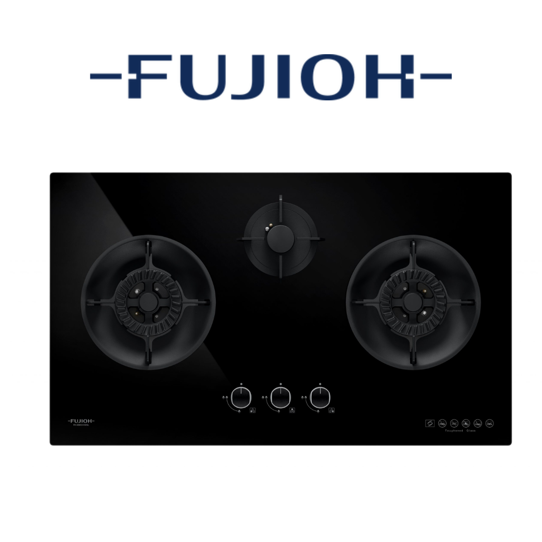 FUJIOH FH-GS6530 SVGL 3 BURNER BLACK GLASS GAS HOB WITH