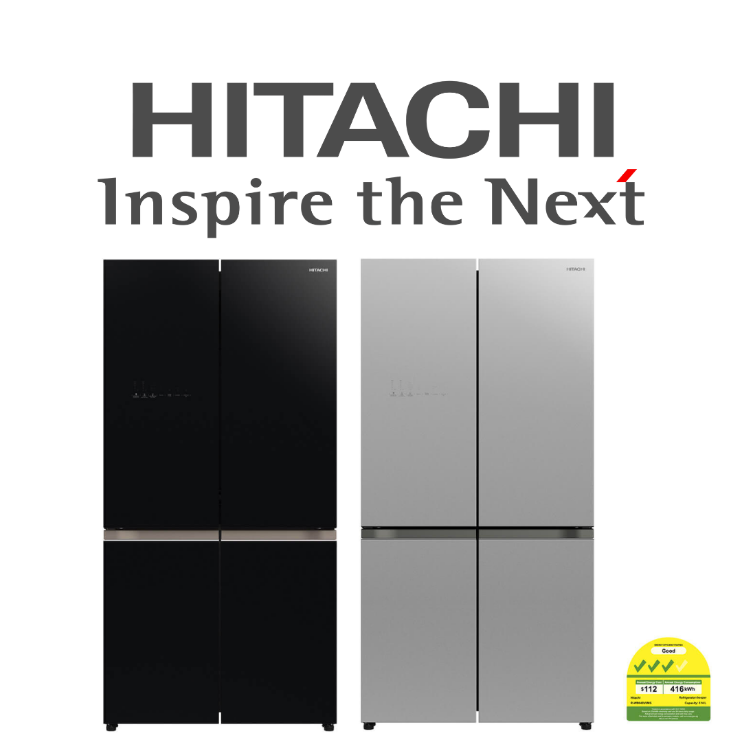 HITACHI RWB640V0MS 569L GLASS BLACK/SILVER FRENCH BOTTOM FREEZER