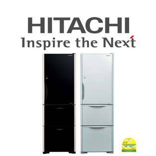 HITACHI R-SG38KPS 375L GLASS BLACK/SILVER BOTTOM FREEZER REFRIGERATOR WITH AUTOMATIC ICE MAKER