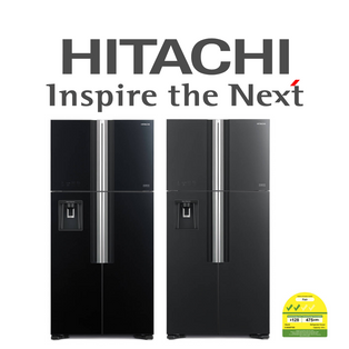 HITACHI R-W690P7MSX 531L GLASS BLACK/GREY DELUXE BIG FRENCH DOOR REFRIGERATOR