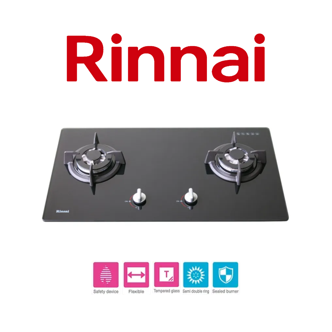 RINNAI RB-7302S-GBS 2-BURNER TEMPERED GLASS GAS HOB | Asia Excel