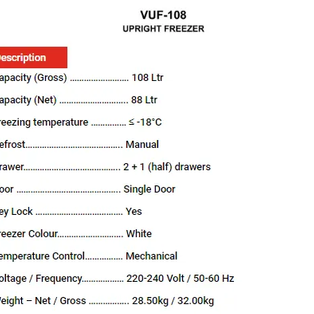 VALENTI VUF-108 88L WHITE SINGLE DOOR UPRIGHT FREEZER