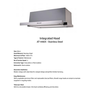 BRANDT AT1490X BUILT-IN STAINLESS STEEL EXTRACTOR HOOD
