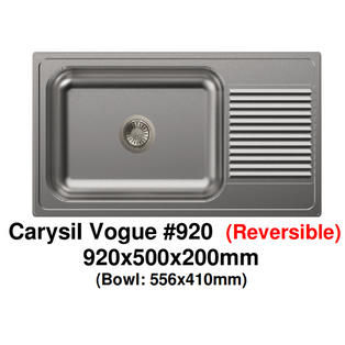CARYSIL VOGUE #920 | #1000 92/100CM SINGLE BOWL STAINLESS STEEL REVERSIBLE KITCHEN SINK WITH DRAINER