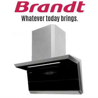 BRANDT BHL2490GM 90CM GUN METAL CHIMNEY HOOD WITH BLACK GLASS CONTROL PANEL AND SELF CLEANING