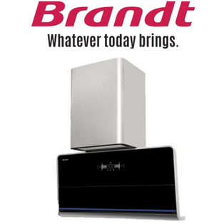 BRANDT BHS2490GM 90CM GUN METAL CHIMNEY HOOD WITH BLACK GLASS CONTROL PANEL AND SELF CLEANING