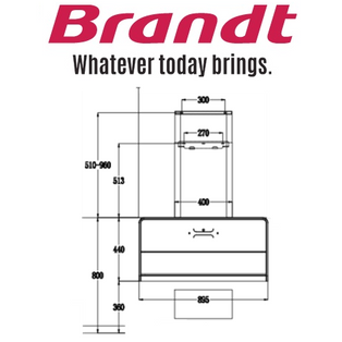 BRANDT BHS2490GM 90CM GUN METAL CHIMNEY HOOD WITH BLACK GLASS CONTROL PANEL AND SELF CLEANING