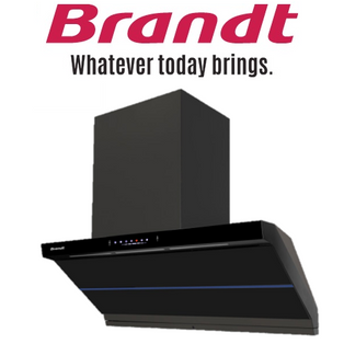 BRANDT BHV2490GM 90CM GUN METAL CHIMNEY HOOD WITH BLACK GLASS CONTROL PANEL AND SELF CLEANING
