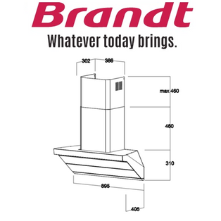 BRANDT BHV2490GM 90CM GUN METAL CHIMNEY HOOD WITH BLACK GLASS CONTROL PANEL AND SELF CLEANING