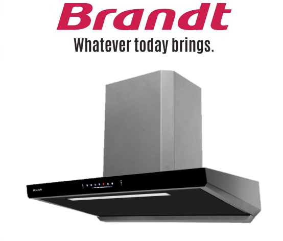 BRANDT BHB2490GM 90CM GUN METAL CHIMNEY HOOD WITH BLACK GLASS