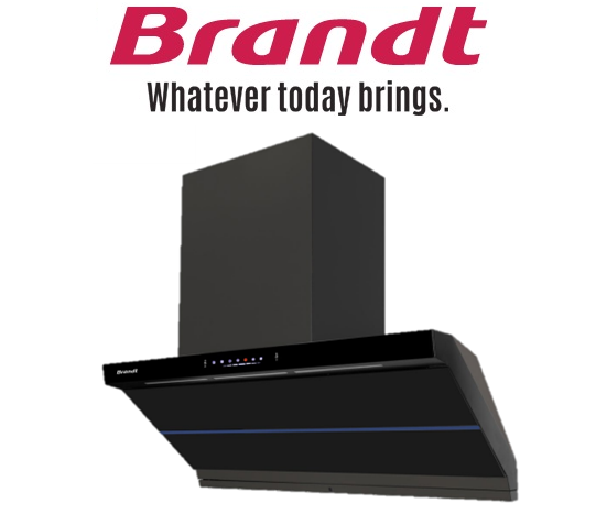 BRANDT BHV2490GM 90CM GUN METAL CHIMNEY HOOD WITH BLACK GLASS