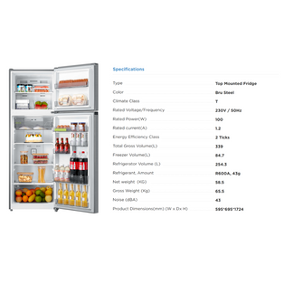 MIDEA MDRT489FGX46 339L STAINLESS STEEL INVERTER SMART SENSOR TOP FREEZER REFRIGERATOR
