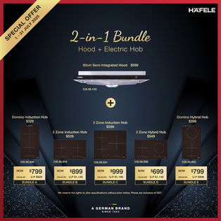 [PROMOTION] HAFELE 90CM SEMI INTEGRATED SLIMLINE HOOD + HAFELE 2 ZONE / 3 ZONE INDUCTION / COMBI BUILT IN ELECTRIC HOB