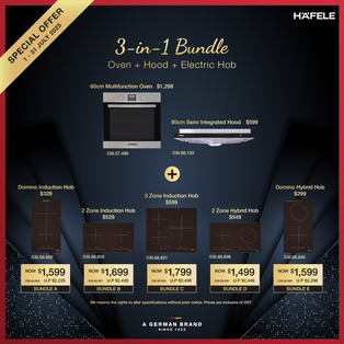 [PROMOTION] HAFELE 90CM SLIMLINE HOOD + HAFELE 2 ZONE / 3 ZONE INDUCTION / COMBI BUILT IN HOB + HAFELE 60L BUILT IN OVEN