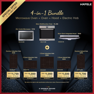 [PROMOTION] HAFELE 90CM SLIMLINE HOOD + 2 ZONE / 3 ZONE INDUCTION / COMBI BUILT IN HOB + 60L BUILT IN OVEN + 25L MICROWAVE