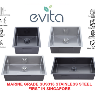 EVITA 48/58/68/78/88CM SUS316 MARINE GRADE HONEYCOMB SERIES BRILLIANT SILVER / GUN METAL SINGLE BOWL UNDERMOUNT KITCHEN SINK