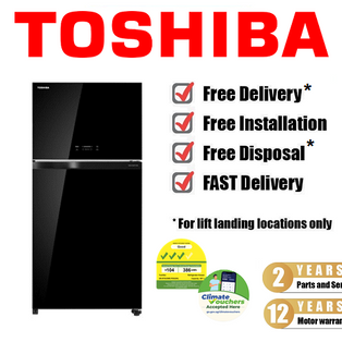 TOSHIBA GR-RT735WE-PGX(XK) 548L BLACK GLASS TOP FREEZER INVERTER REFRIGERATOR WITH AUTO ICE MAKER
