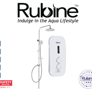 RUBINE RWH-2388WHP WHITE INSTANT WATER HEATER WITH RAINSHOWER SET AND BOOSTER PUMP
