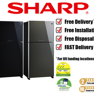 SHARP SJ-PG60P2 600L BLACK / SILVER TOP FREEZER REFRIGERATOR WITH J-TECH INVERTER AND PLASMACLUSTER ION
