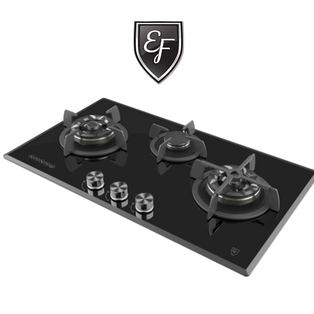 EF EFH 7636 WT VGB 3 BURNER BLACK TEMPERED GLASS GAS HOB