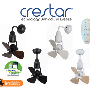 CRESTAR HENO 16 INCH 3 BLADE BLACK / WHITE / WALNUT / WHITE OAK DC MOTOR CORNER FAN CRESTAR HENO 16 INCH 3 BLADE BLACK / WHITE / WALNUT / WHITE OAK DC MOTOR CORNER FAN