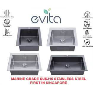 EVITA 48/58/68/78/88CM SUS316 MARINE GRADE HONEYCOMB SERIES BRILLIANT SILVER / GUN METAL SINGLE BOWL TOP MOUNT KITCHEN SINK