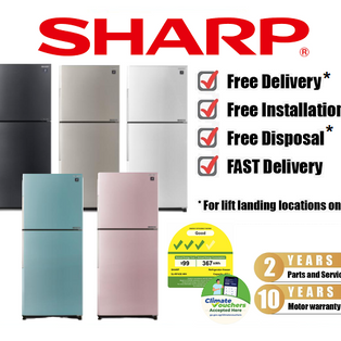 SHARP SJ-RF43E 427L DARK SILVER / SILVER / WHITE / BLUE / PINK J-TECH INVERTER 2 DOOR TOP FREEZER REFRIGERATOR