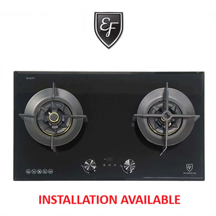 EF EFH 7628 WT VGB 78CM 2 BURNER BUILT IN MATT BLACK GLASS GAS HOB WITH TIMER
