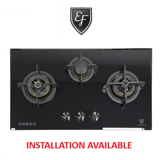 EF EFH 9734 WT VGB 88CM 3 BURNER BLACK TEMPERED GLASS BUILT IN GAS HOB