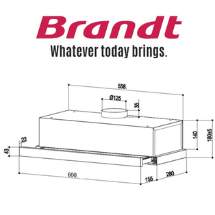BRANDT AT2460BE 60CM BLACK STAINLESS STEEL ELECTRONIC TOUCH CONTROL TELESCOPIC HOOD