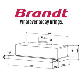 BRANDT AT2490BE 90CM BLACK TOUCH CONTROL TELESCOPIC HOOD