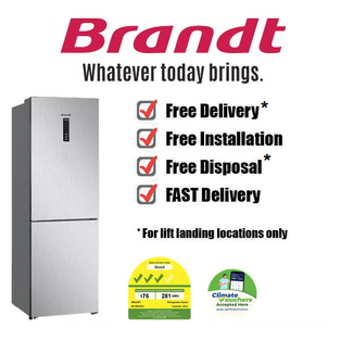 BRANDT BFC8633XC 314L FREE STANDING BOTTOM FREEZER REFRIGERATOR