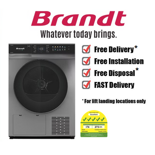 BRANDT DFB514HWA 10KG INVERTER DARK GREY FRONT LOAD HEAT PUMP CONDENSER DRYER