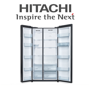 HITACHI HRSN9713ESGSSG | HRSN9713ESGBKSG 656L GLASS BLACK / GLASS SILVER INVERTER SIDE BY SIDE REFRIGERATOR
