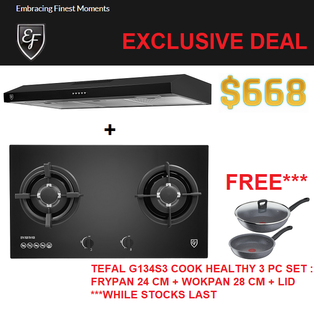 EF EFCH 9108T BK 90CM SLIM HOOD + EFH 7620 TN VGB 2 BURNER GLASS HOB