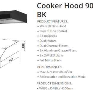 EF EFCH 9108T BK 90CM SLIM HOOD + EFH 7630 TN VGB 3 BURNER GLASS HOB