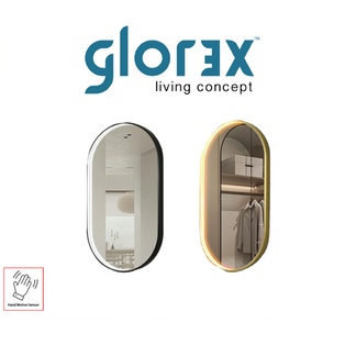 GLOREX A402 50CM PILL SHAPE BLACK / GOLD LED ALUMINIUM FRAME MIRROR WITH HAND MOTION SENSOR